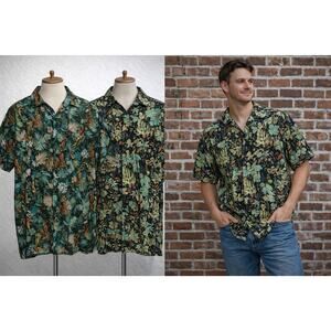 Yiume Hawaiian Shirt Mens 4XL Green AOP Coral Floral Print Button Front Lot Of 2